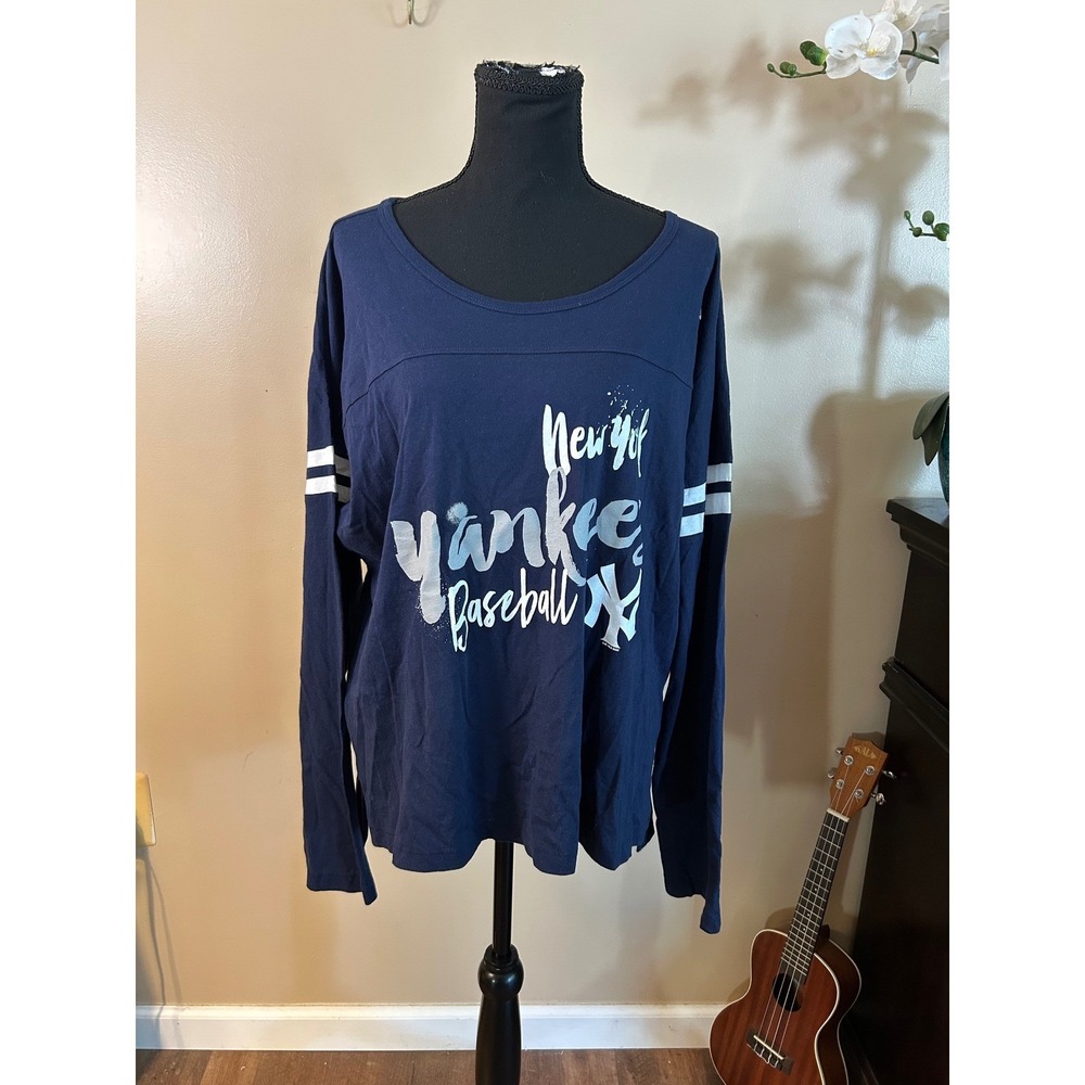 Touch Alyssa Milano New York Yankees Baseball Long Sleeve Tee Navy Blue 2XL NWT